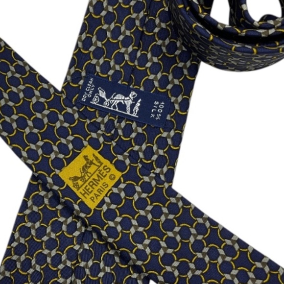 HERMÈS 7085 OA Blue Chain Silk LUXURY Tie FRANCE - Picture 4 of 5